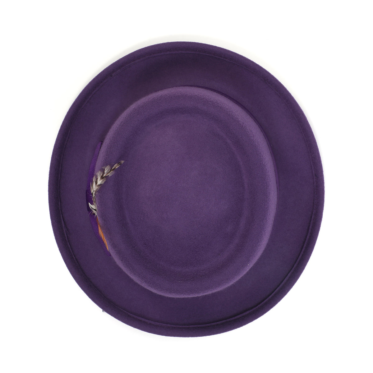 Grape H-88 wool felt pork pie hat by Montique - top view of telescope crown and brim