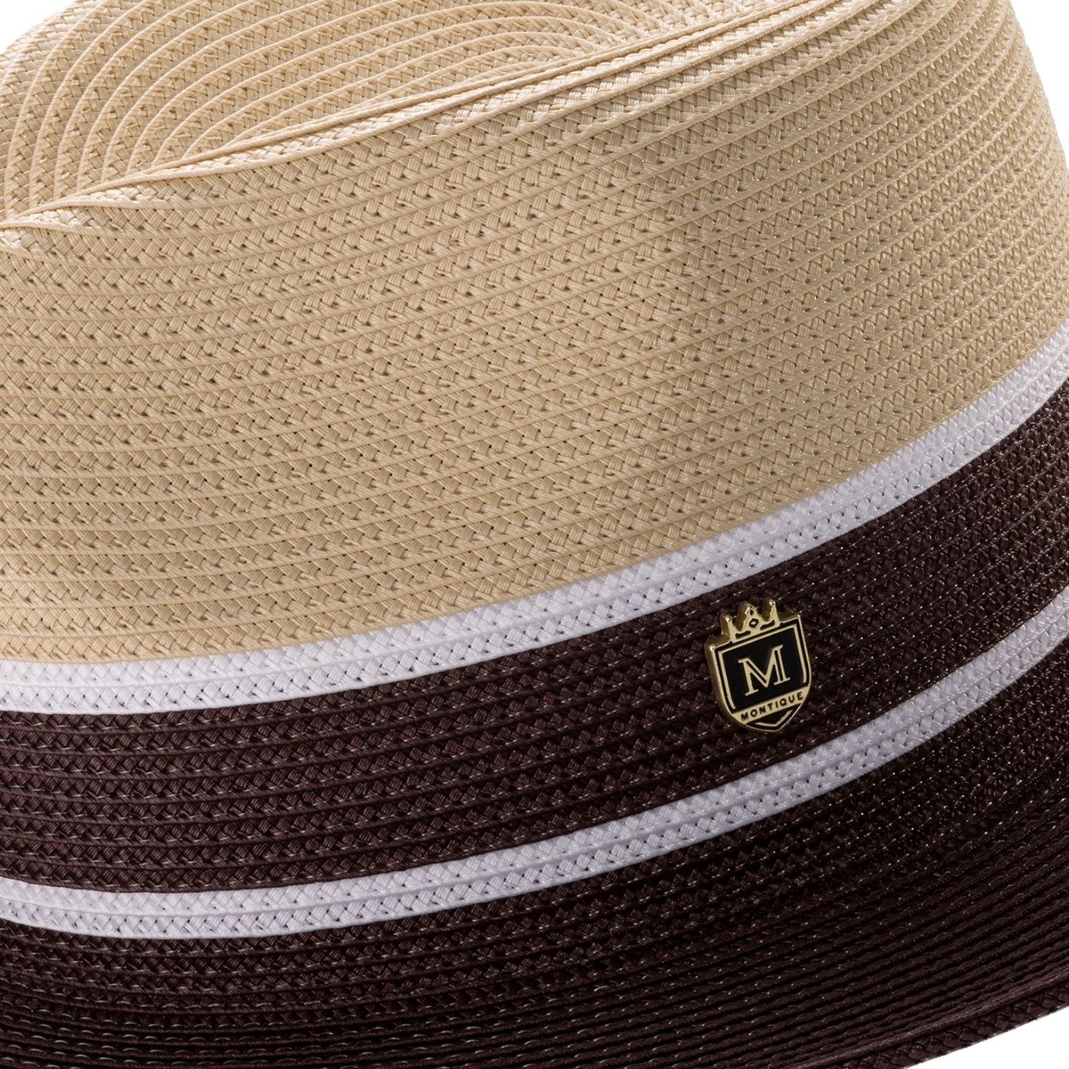 side view three tone fedora white stripe detail