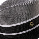 side view three tone fedora white stripe detail