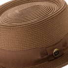 Close-up cappuccino hat band and crest pin
