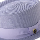 Close-up lilac hat band with bow detail