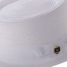 Close-up white hat band and crest pin