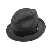 Spire Collection: Scala Black Poly Braid Fedora with Rhinestone Accent