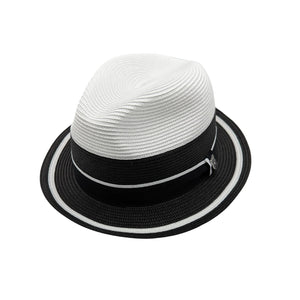 White Pinch Front Fedora with Black Brim and 2 1/4 Inch Snap Brim
