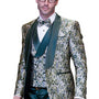 Eclipse Elegance Collection: 3PC Modern Fit Shawl Lapel Tuxedo With Woven Fabric In Hunter