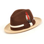 Corvus Collection: Montique Brown & Beige Felt Fedora with White Band and Feather