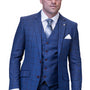 TailorTwist Collection: Indigo 3PC Modern Tailored Windowpane Suit Super 200's Italian Wool & Cashmere