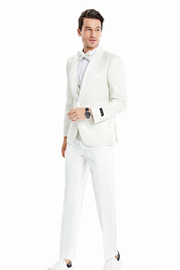 Contours Collection: 3-Piece Honeycomb Pattern Slim Fit Tuxedo In Ivory