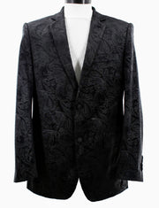 Sirius Collection: Black Polyester Velvet Paisley Pattern Regular Fit Blazer