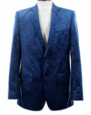 Sirius Collection: Blue Polyester Velvet Paisley Pattern Regular Fit Blazer