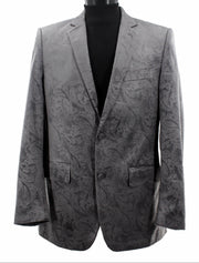 Sirius Collection: Grey Polyester Velvet Paisley Pattern Regular Fit Blazer
