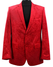 Sirius Collection: Red Polyester Velvet Paisley Pattern Regular Fit Blazer