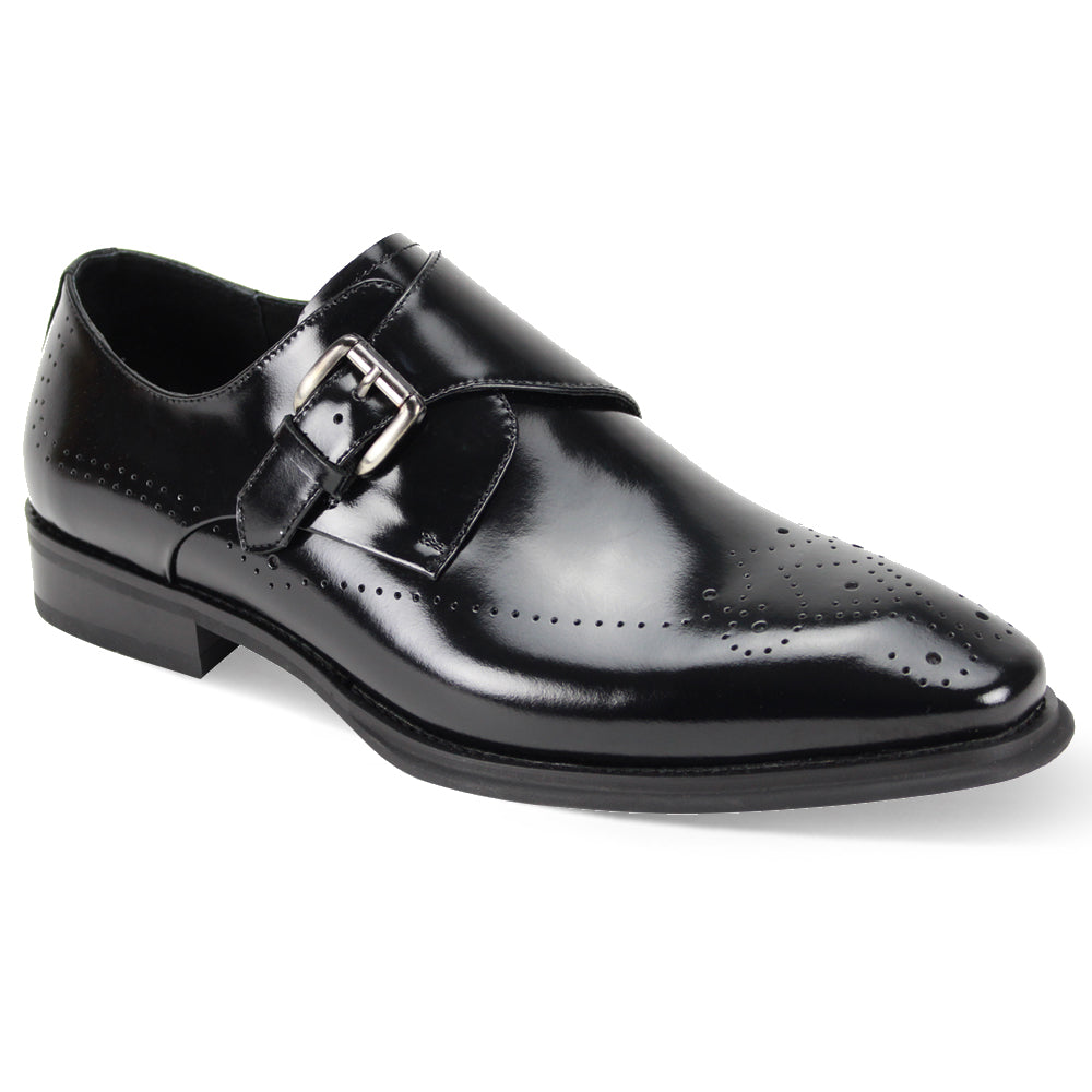 Monk Meridian Black Medallion Toe Single Monk Strap Shoes