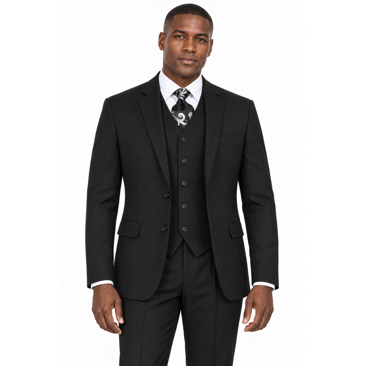 Black 3-Piece Modern Fit Poplin Suit - model view