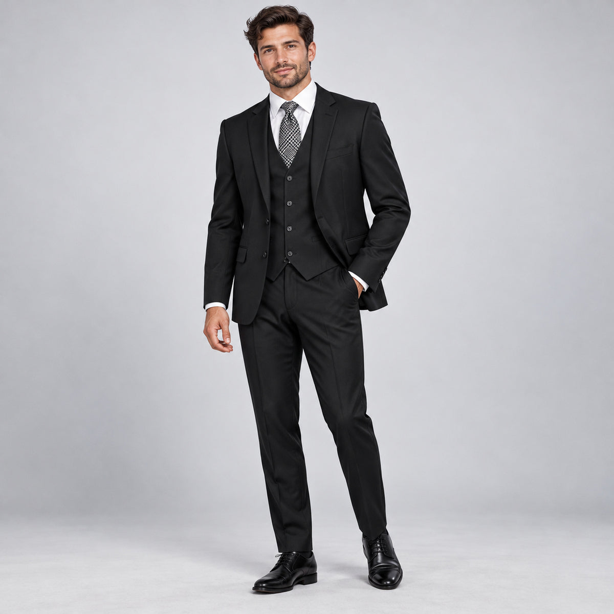 Black 3-piece suit, model view