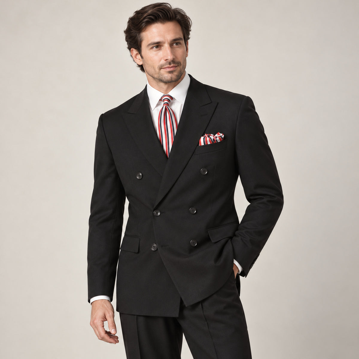 Black 2-Piece Classic Double-Breasted Suit, model view