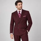 Burgundy 2-Piece Classic Double-Breasted Suit, model view