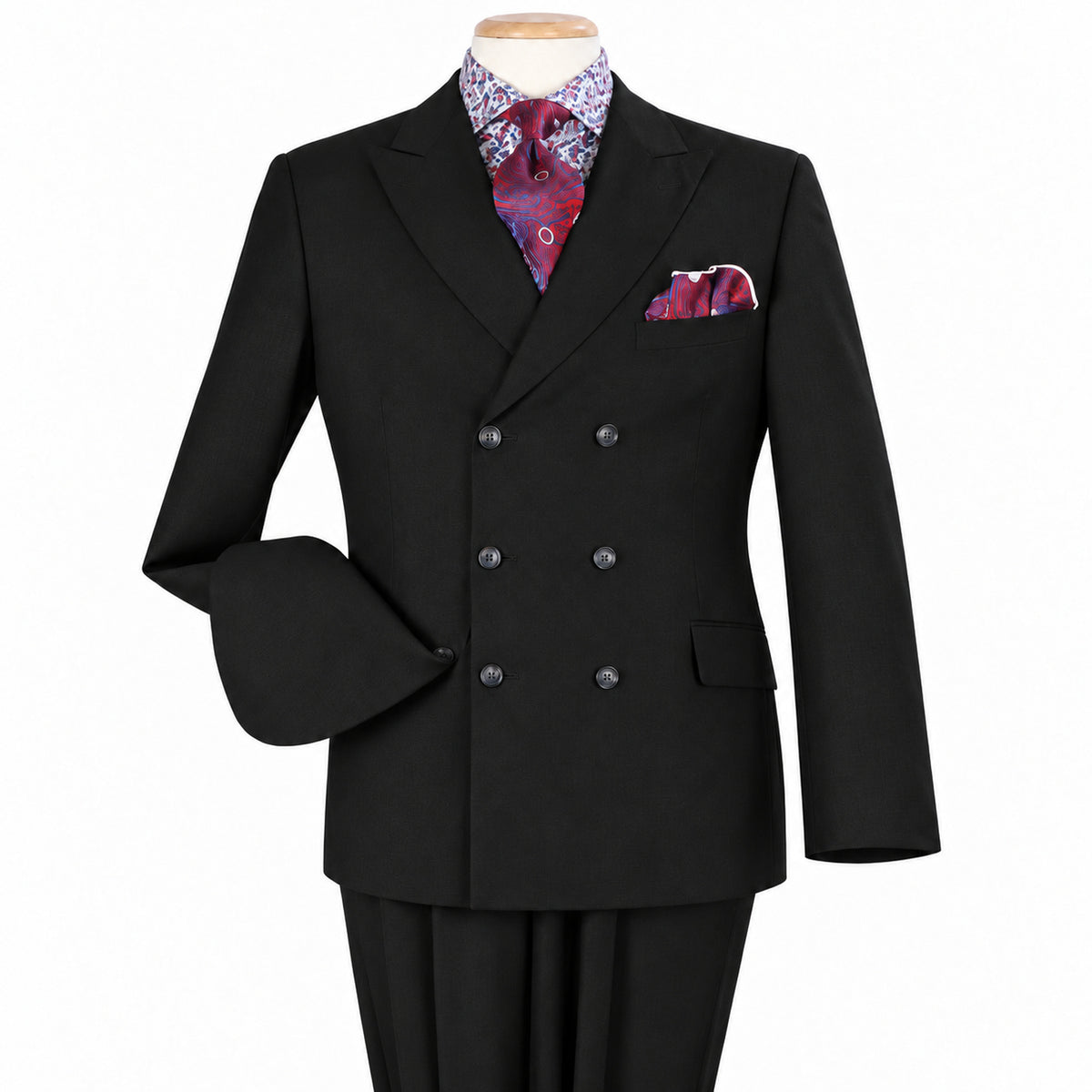 Black two-piece double-breasted suit, product view
