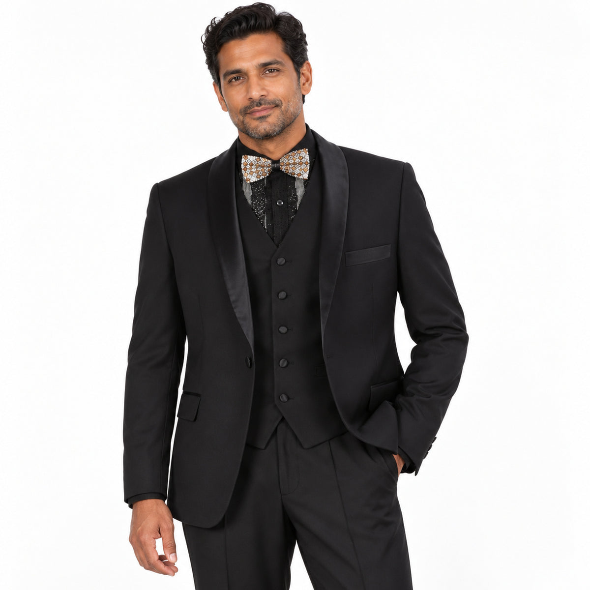 Black 3-Piece Shawl-Lapel Modern Fit Tuxedo - model view
