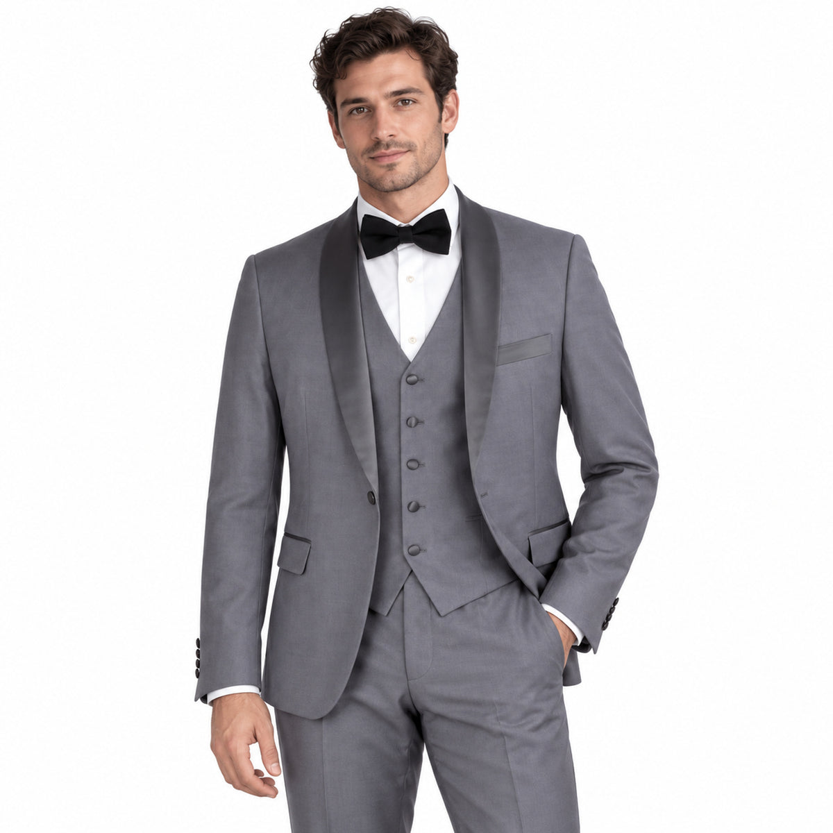 Gray 3-Piece Shawl-Lapel Modern Fit Tuxedo - model view