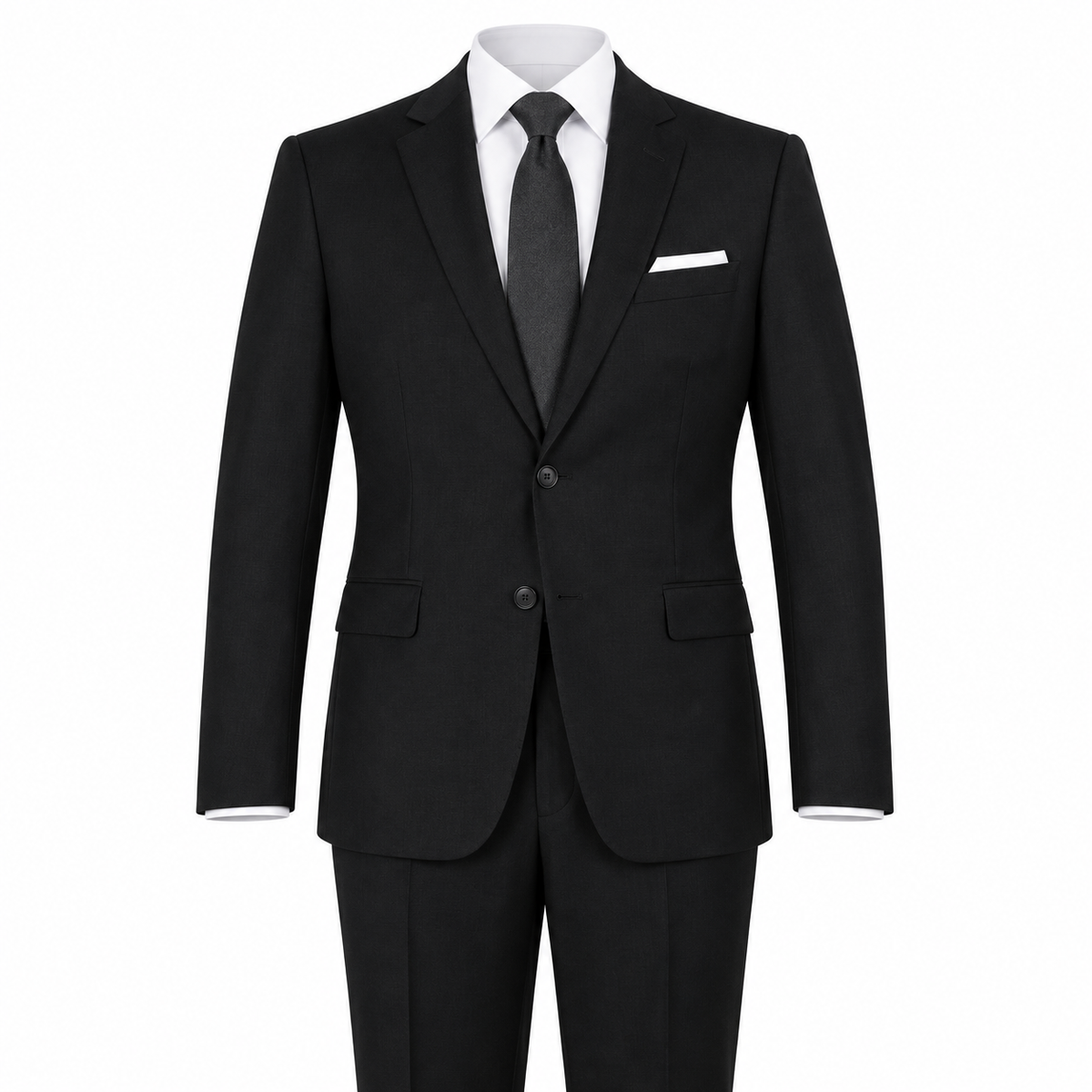 Black two-piece modern-fit suit — AI-generated visualization