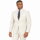 Off White two-piece modern-fit suit worn by a model — AI-generated approximate color visualization
