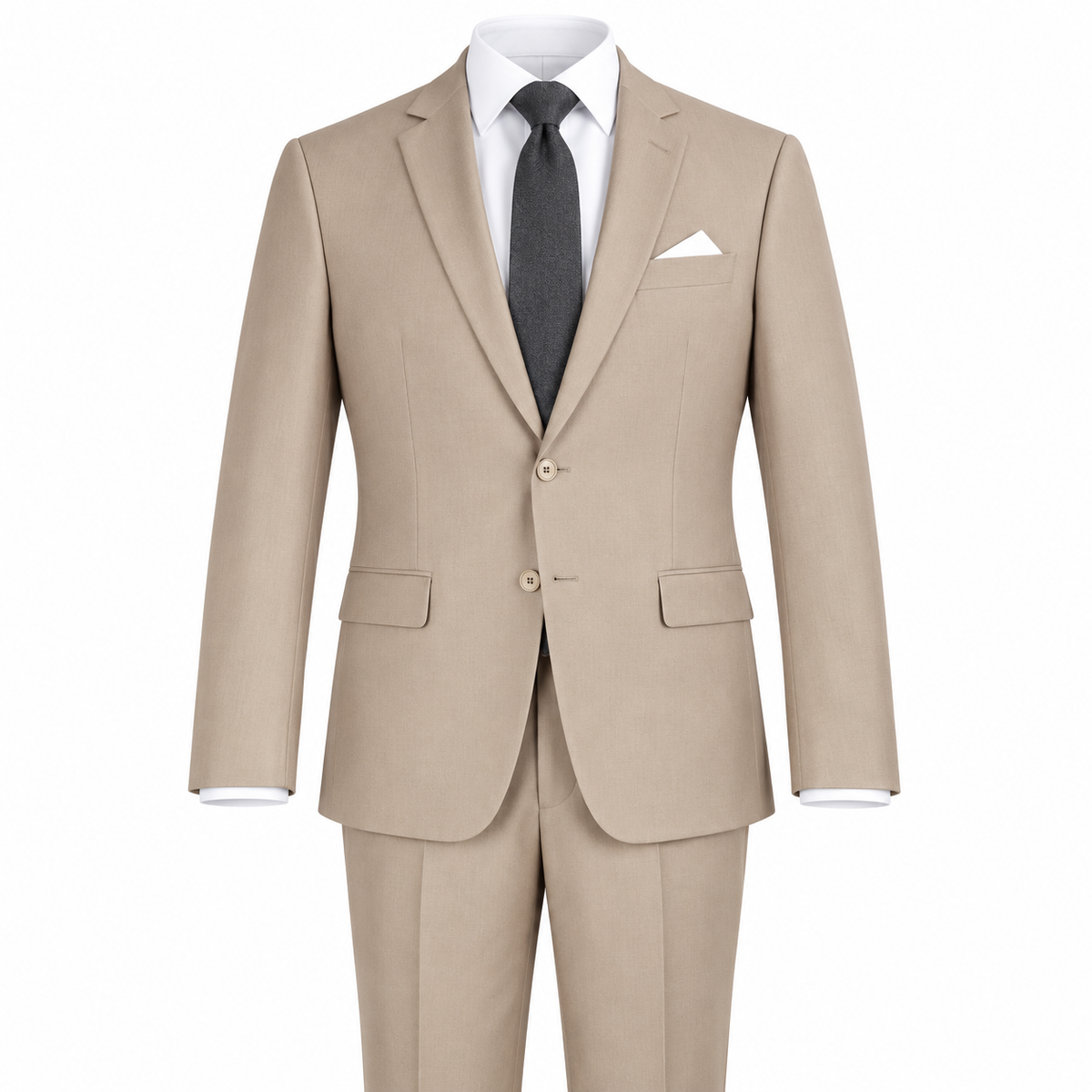 Tan two-piece modern-fit suit — AI-generated visualization