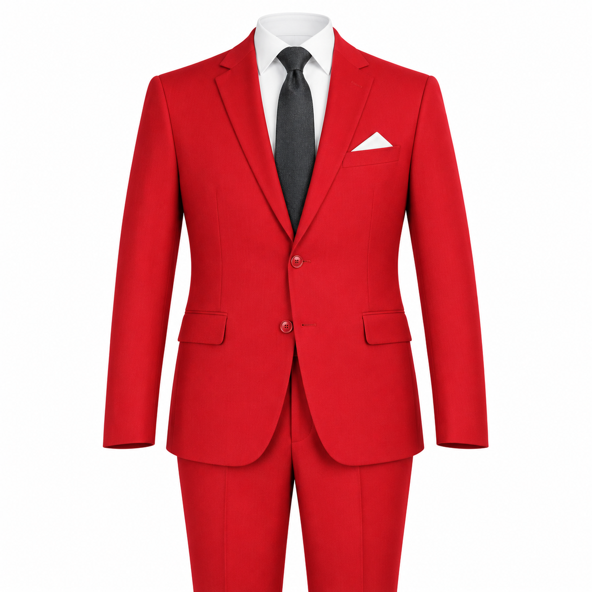 Red two-piece modern-fit suit — AI-generated visualization