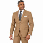 Camel two-piece modern-fit suit worn by a model — AI-generated approximate color visualization
