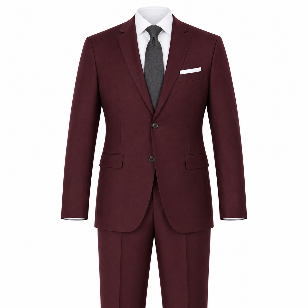 Burgundy two-piece modern-fit suit — AI-generated visualization