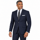 Navy two-piece modern-fit suit worn by a model — AI-generated approximate color visualization