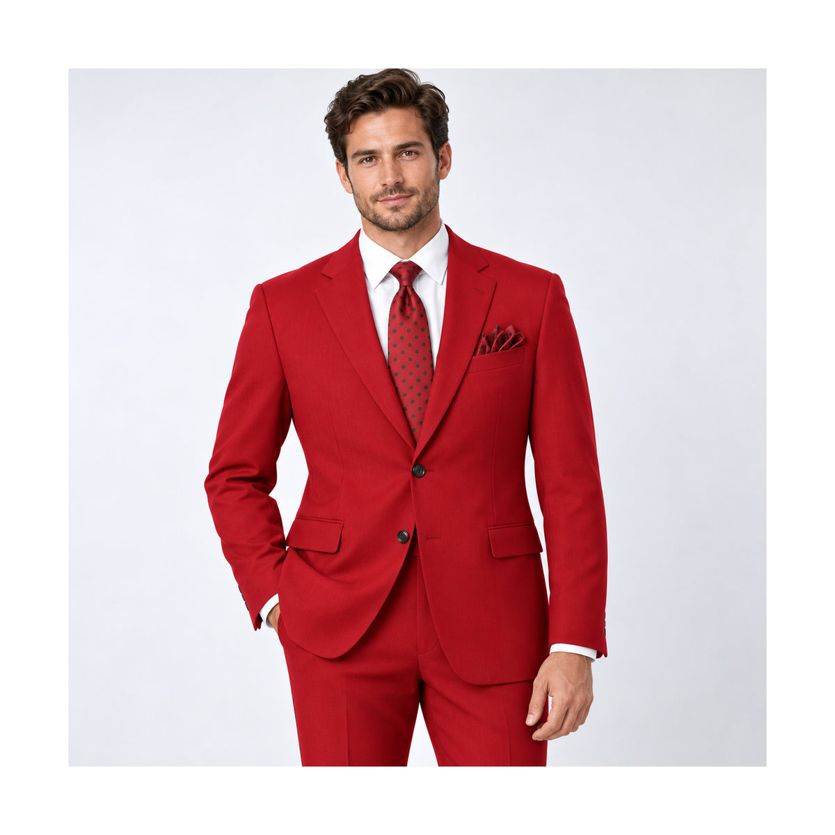 Red 2-Piece Two-Button Suit - on model