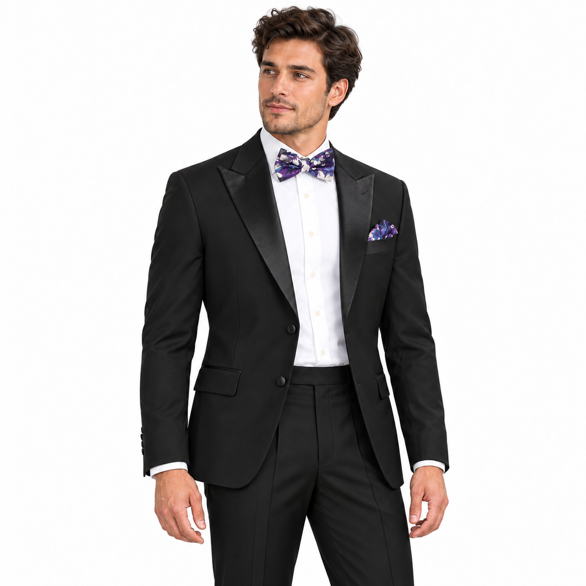 Black 2-Piece Peak-Lapel Tuxedo - on model