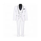 Pure White 3-Piece Slim Fit Suit with Black Piping - front product view