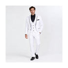 Pure White 3-Piece Slim Fit Suit with Black Piping - on model