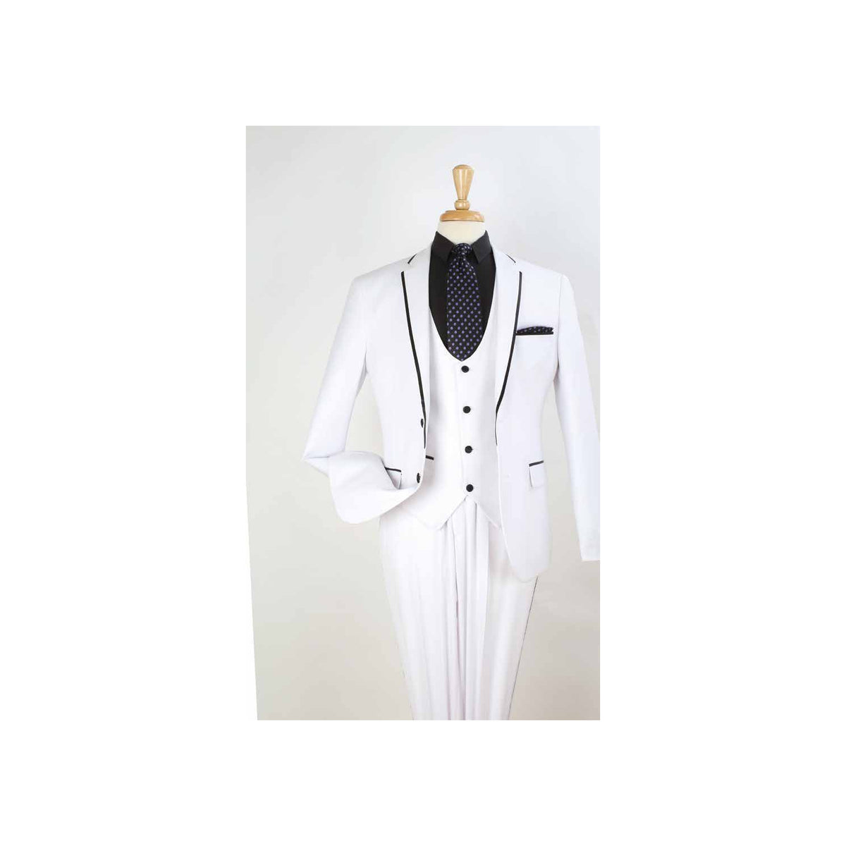 Pure White 3-Piece Slim Fit Suit with Black Piping - additional garment view