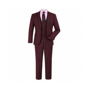 Burgundy 3-Piece Slim Fit Suit with Black Piping