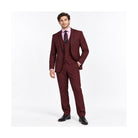 Burgundy 3-Piece Slim Fit Suit with Black Piping - on model