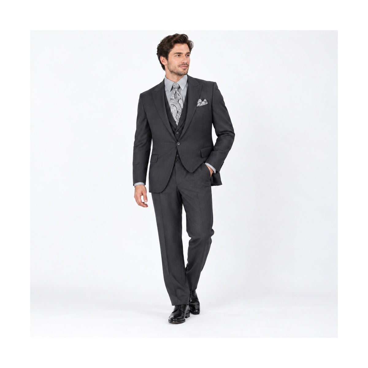 Charcoal 3-Piece One-Button Slim Fit Suit - on model