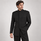 Black 2-Piece Nine-Button Mandarin Collar Suit, model view