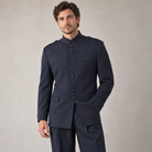 Dark Navy 2-Piece Nine-Button Mandarin Collar Suit, model view