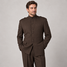 Brown 2-Piece Nine-Button Mandarin Collar Suit, model view