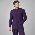 Purple 2-Piece Nine-Button Mandarin Collar Suit, model view