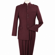 Burgundy 2-Piece Nine-Button Mandarin Collar Suit