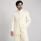 Off White 2-Piece Nine-Button Mandarin Collar Suit, model view