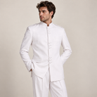 Pure White 2-Piece Nine-Button Mandarin Collar Suit, model view