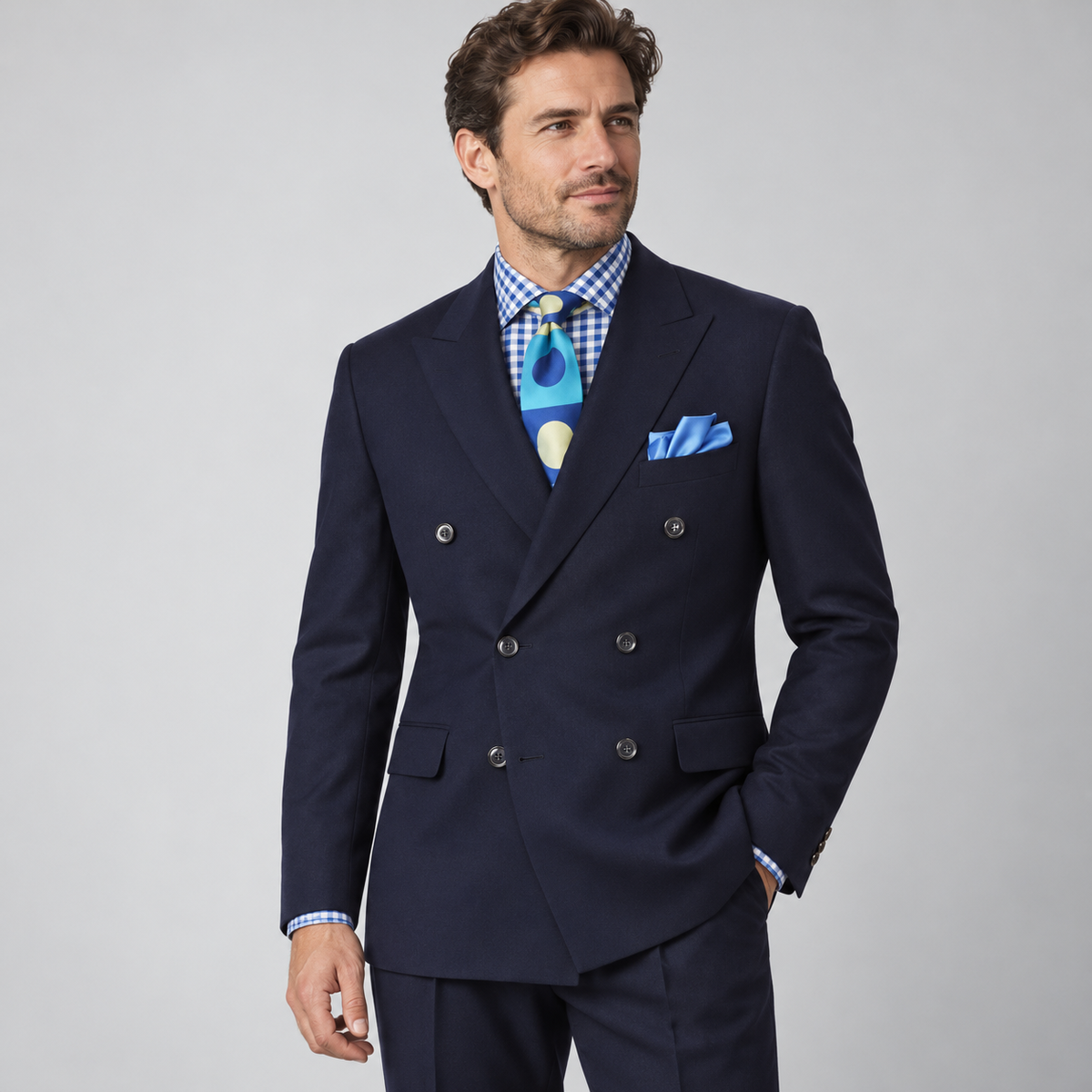 Navy 2-Piece Classic Double-Breasted Suit, model view