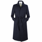 Navy Belted Wool Gabardine Duster Coat - polished studio product view on white