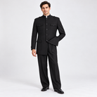 Black 2-Piece Mandarin-Collar Fashion Suit - on model