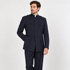 Navy 2-Piece Mandarin-Collar Fashion Suit - on model